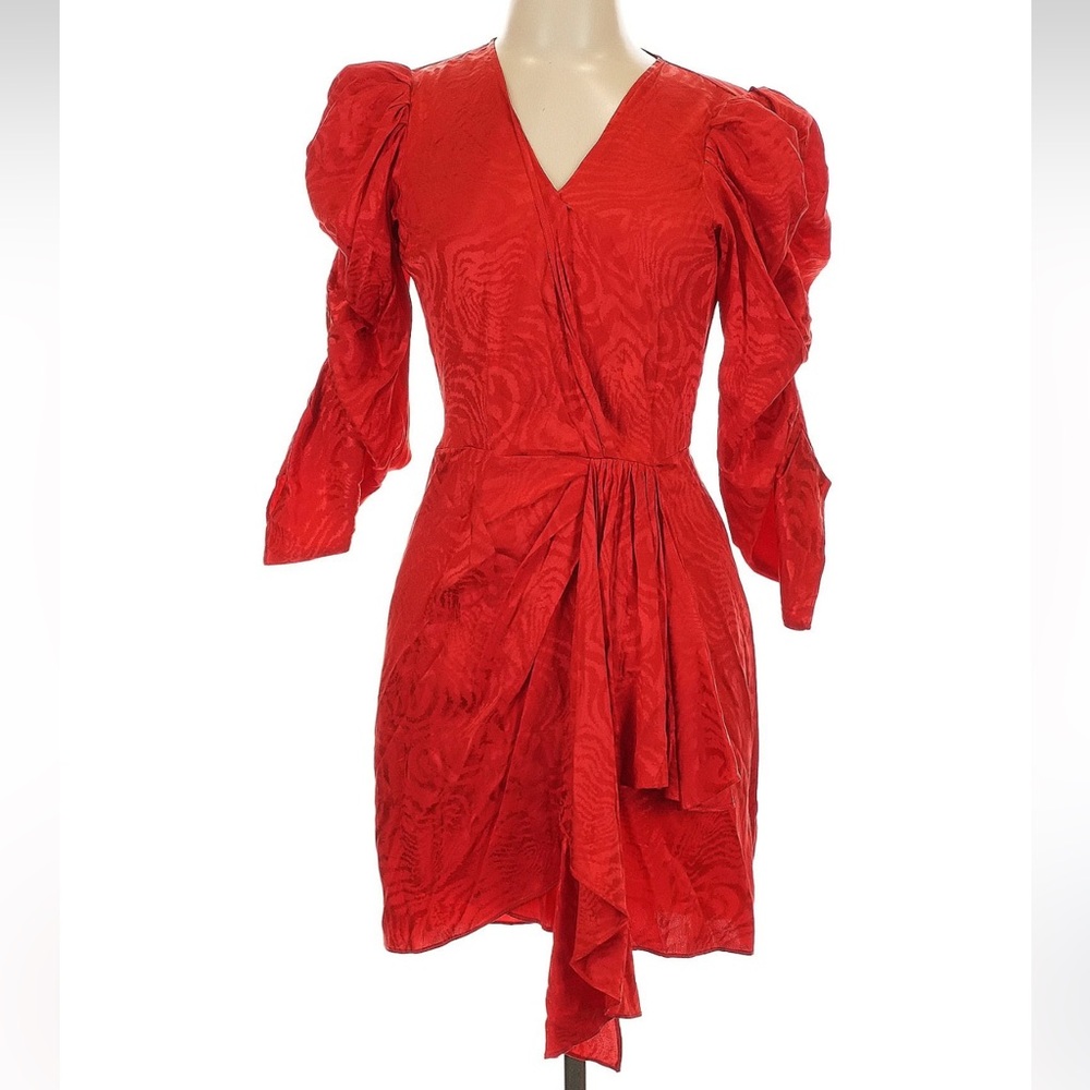 Ronny Kobo Amara Silk-Blend Ruched Puff Sleeve Leopard Party Derby Dress - Picture 3 of 12